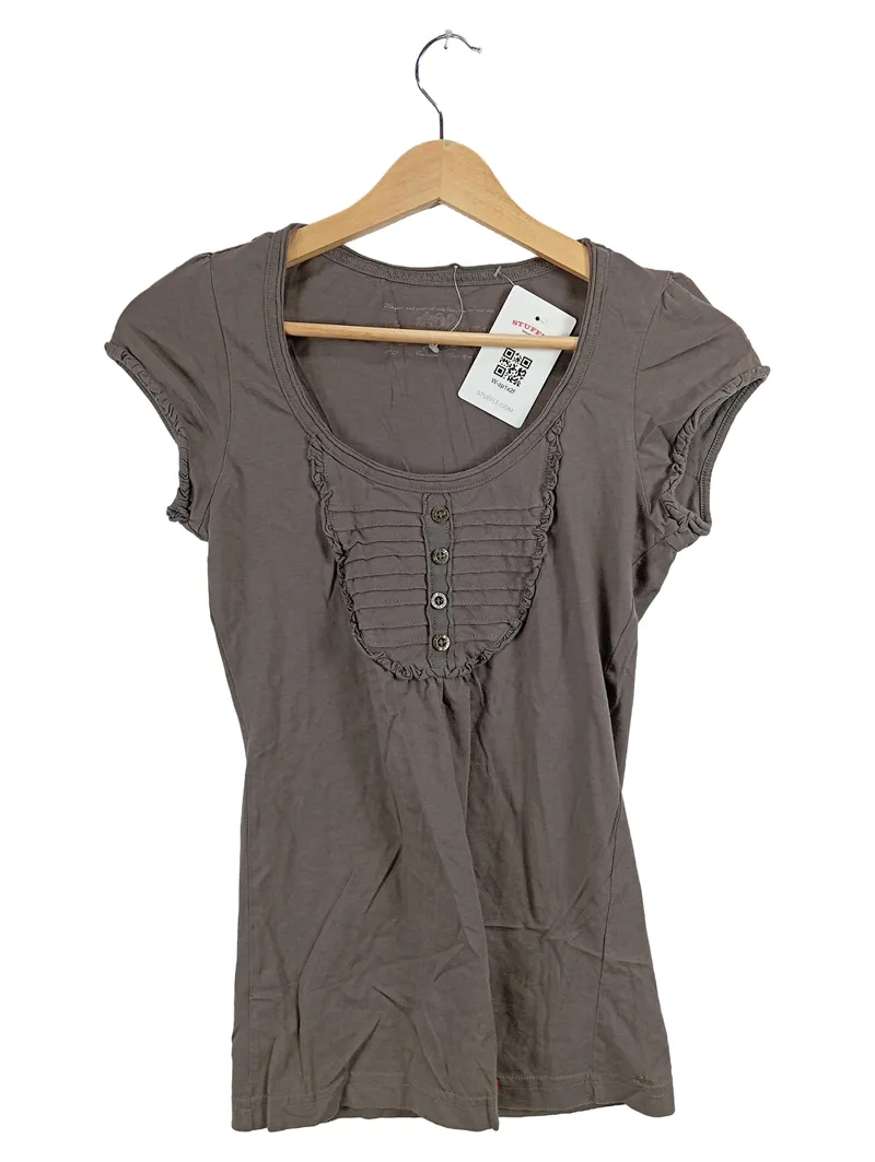 edc by Esprit Damen T-Shirt Gr. XS Grau Rüschen Knopfleiste Feminin 1