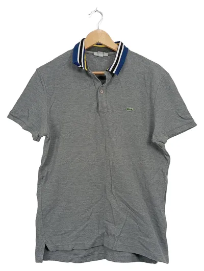 Lacoste Poloshirt Herren Gr. L grau gestreifter Kragen Baumwolle