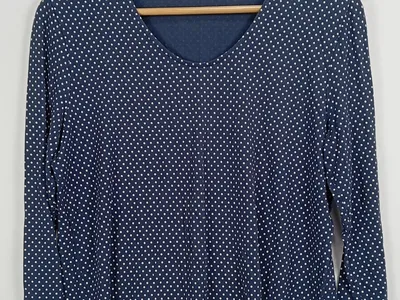 Betty Barclay Damen Langarmshirt Blau Gepunktet 3/4-Arm Gr. 42 XL