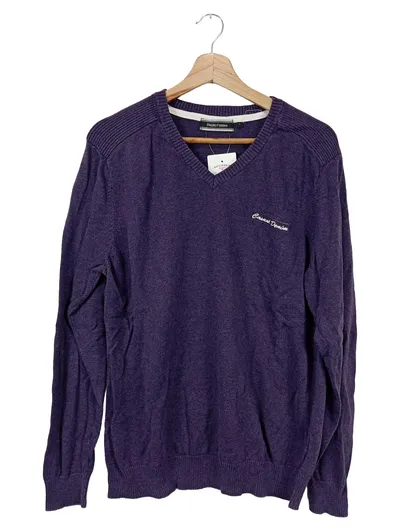 Mauro Ferrini Pullover Herren Gr. L Lila V-Ausschnitt Baumwolle Casual Denim
