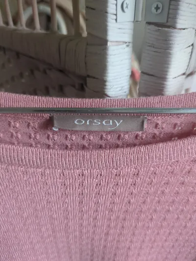 ORSAY Damen Pullover Rosa Gr. M Strukturstrick Schleifen-Details