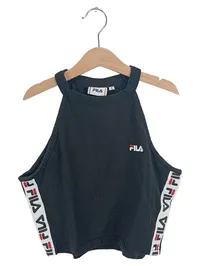 FILA Damen Crop Top Sport Shirt Logo-Streifen Schwarz Gr. S 1