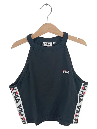 FILA Damen Crop Top Sport Shirt Logo-Streifen Schwarz Gr. S