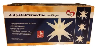 ideen mit herz 3-D LED-Sterne-Trio zum Hängen Warmweiß Timer 10cm