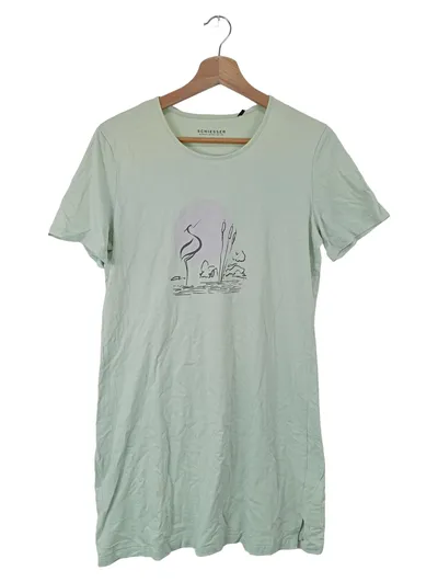 Schiesser Damen Nachthemd Gr. 40/L Grün Basic mit Kranich Print