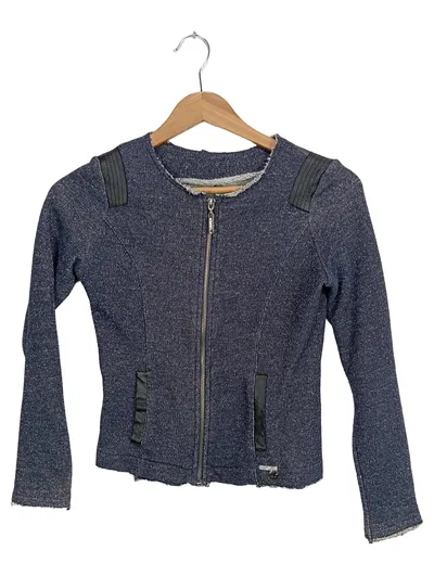 Liu Jo Junior Strickjacke Mädchen Gr. 140 Blau Meliert Lederdetails