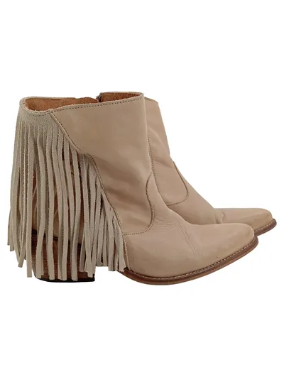 Buffalo Damen Stiefelette Vintage Beige Fransen Gr. 37