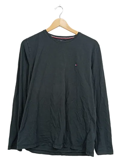 Tommy Hilfiger Herren Langarmshirt Gr. L Grau Basic Baumwolle Logo