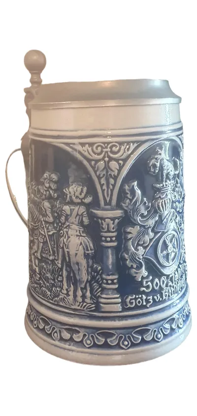 Gerzit Bierkrug Götz v. Berlichingen 500ml Blau Metall Klassisch Sammler Krug
