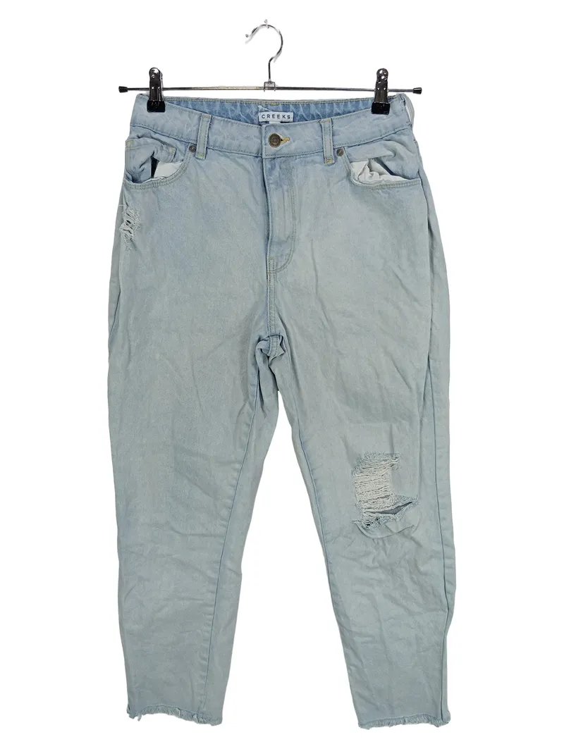 CREEKS Damen Jeans Straight Leg Destroyed Blau Gr. 42 1