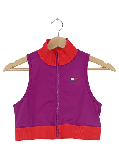 Tommy Sport Damen Sport Weste Crop Top Lila Orange Gr. M Reißverschluss