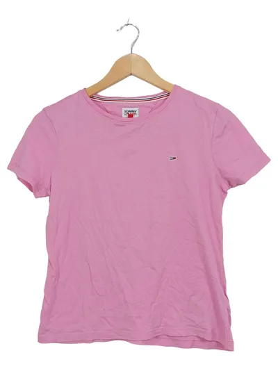 Tommy Jeans Damen T-Shirt Rosa Basic Kurzarm Gr. XS 34 Baumwolle