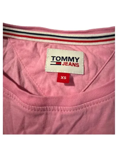 Tommy Jeans Damen T-Shirt Rosa Basic Kurzarm Gr. XS 34 Baumwolle