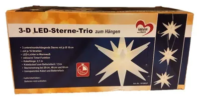 ideen mit herz 3-D LED-Sterne-Trio zum Hängen Warmweiß Timer 210cm
