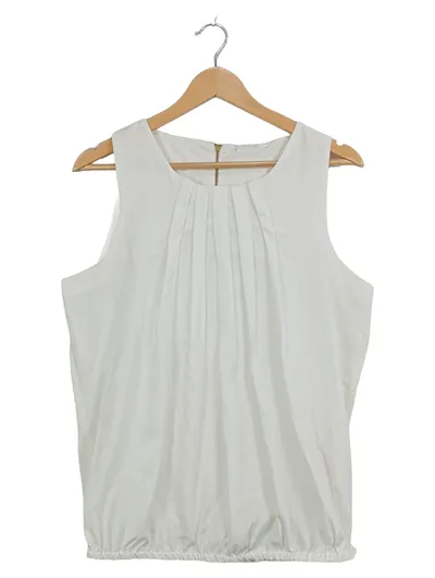 Vero Moda Damen Top ärmellos elegant weiß Gr. L Büro Falten Reißverschluss