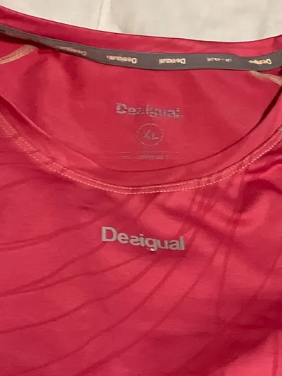 Desigual Sport Shirt Damen Pink Abstrakt Logo Print Gr. XL 42