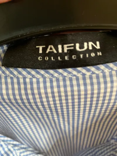 TAIFUN Damen Hemdbluse Gr. 42/XL Blau Weiß Kariert Langarm Baumwolle