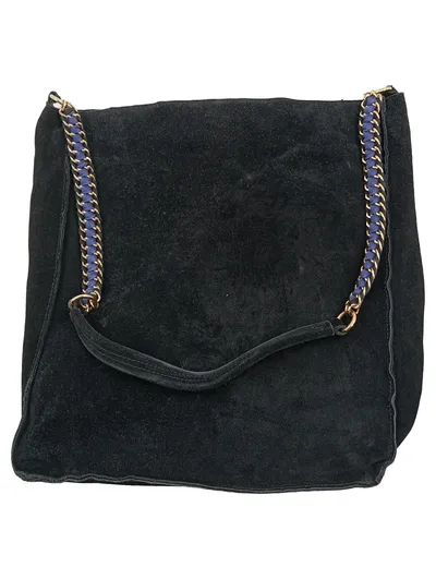 Damen Wildleder Umhängetasche Schwarz Kettenschulterriemen Elegant 30x37cm