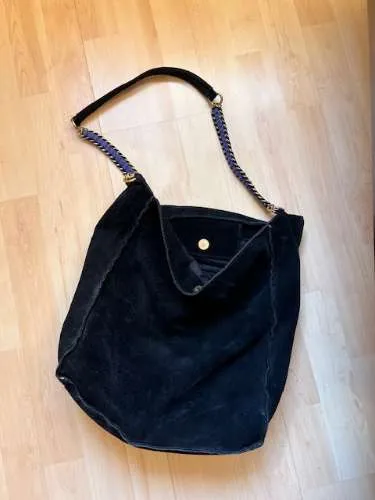Damen Wildleder Umhängetasche Schwarz Kettenschulterriemen Elegant 30x37cm