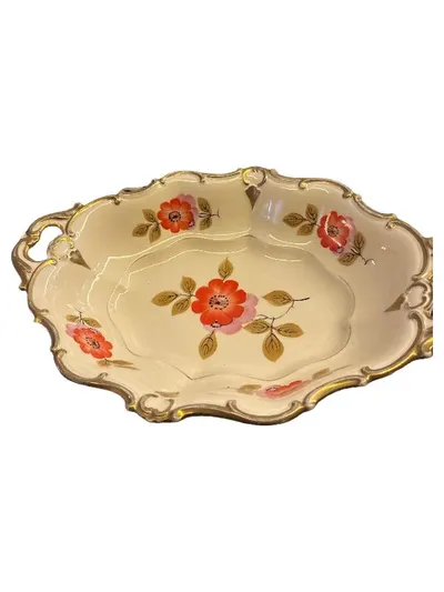 Eschenbach Bavaria Elfenbein Porzellan Servierplatte Blumendekor Goldrand