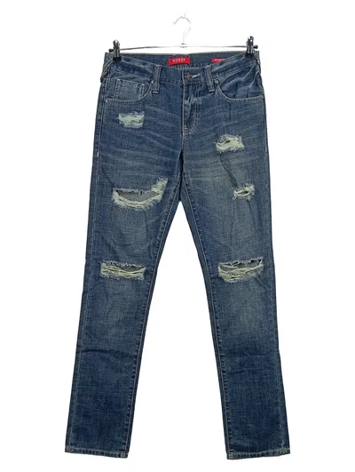 GUESS Damen Jeans Tapered Fit Ripped Destroyed Blau Gr. 38 W29