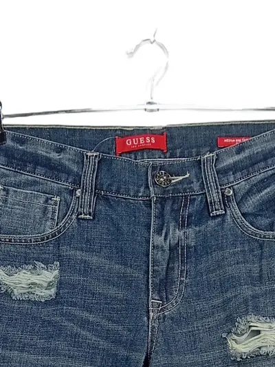 GUESS Damen Jeans Tapered Fit Ripped Destroyed Blau Gr. 38 W29