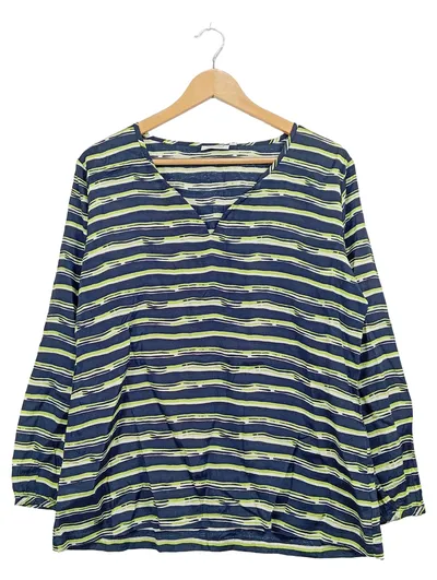 Masai Damen Langarmshirt Bluse Gr. S Blau Grün Gestreift Viskose