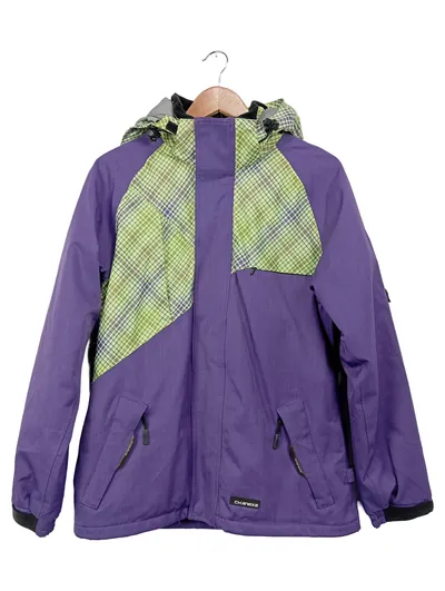 CHANEX Damen Skijacke Gr. L Lila Grün Kariert Kapuze Winterjacke