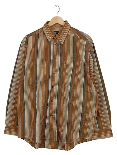 LERROS Herren Freizeithemd Langarm Gestreift Braun Beige Gr. L