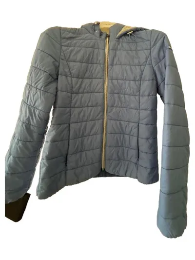 EDC Damen Steppjacke Übergangsjacke Gr. 38/M Blau Casual mit Kapuze