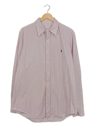 Ralph Lauren Herren Business Hemd Gr. M rot weiß gestreift Langarm Baumwolle