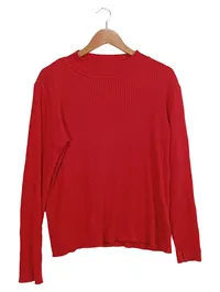 Evermine Damen Pullover Gr. 40/L Rot Basic Rippstrick Langarm 1