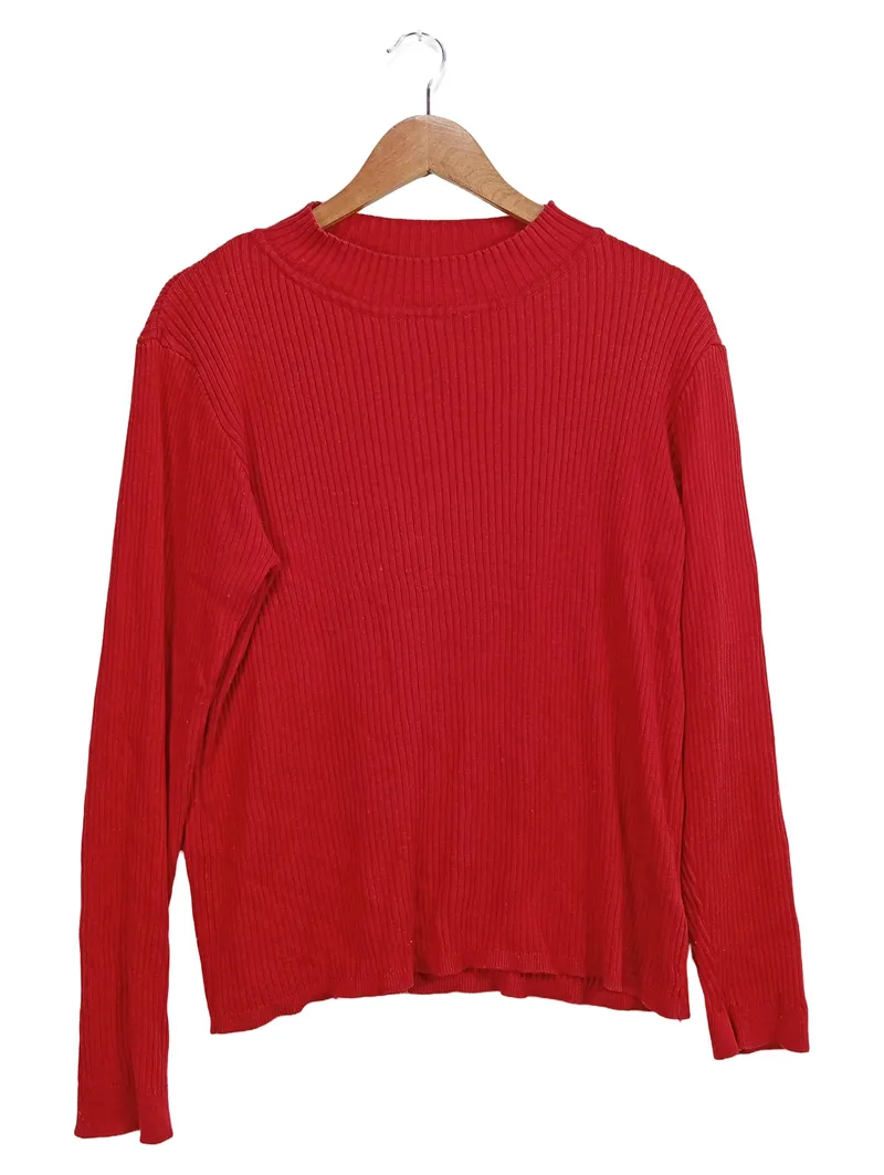 Evermine Damen Pullover Gr. 40/L Rot Basic Rippstrick Langarm 1