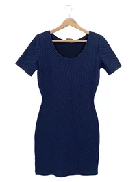Feel Good Businesskleid Damen Blau Elegant Kurzarm Gr. 38 Strukturmuster 1