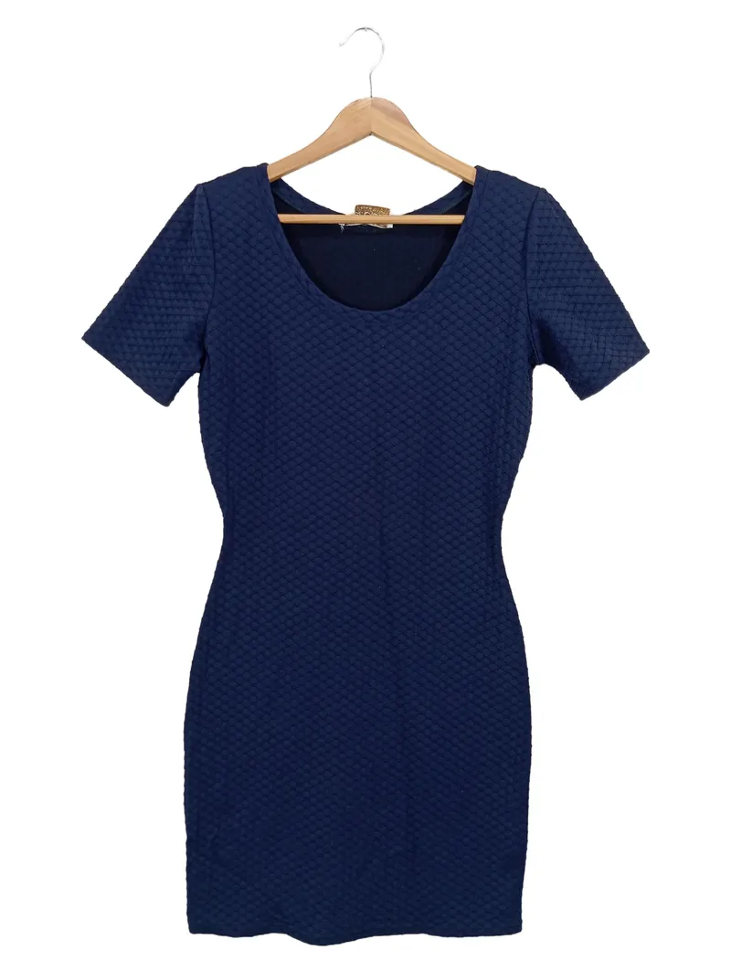 Feel Good Businesskleid Damen Blau Elegant Kurzarm Gr. 38 Strukturmuster 1