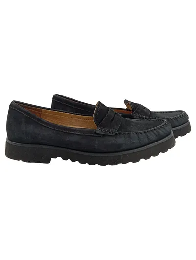 Fabiani Damen Slipper Penny Loafer Wildleder Schwarz Gr. 40