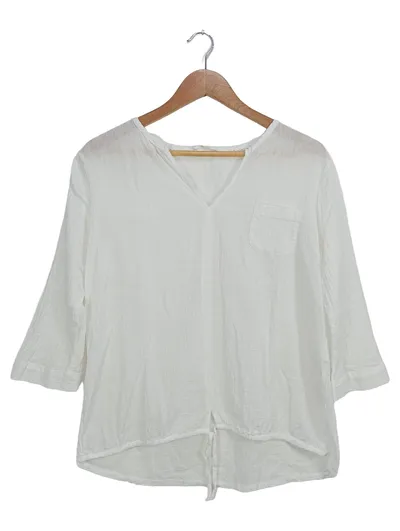 OPUS Damen Bluse Gr. 38/M Weiß Baumwolle 3/4-Arm Casual