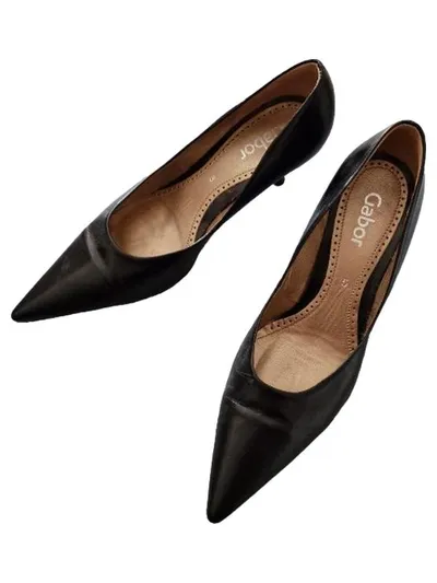 Gabor Damen Pumps Leder Schwarz Gr. 38 Spitz Kitten Heel Klassisch