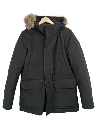 UNIQLO Herren Parka Winterjacke Kapuze Fellbesatz Schwarz Gr. S