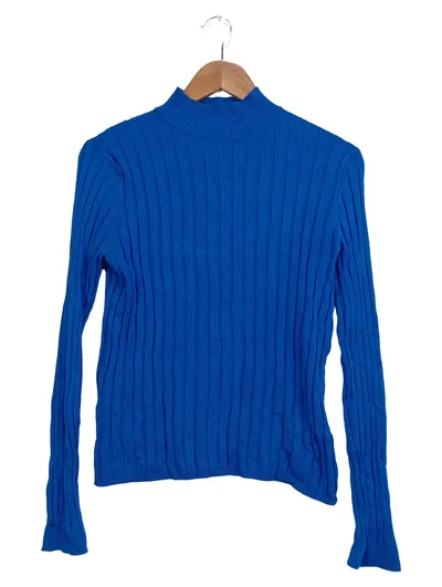 everme Damen Pullover Rollkragen Rippstrick Gr. M Blau Basic