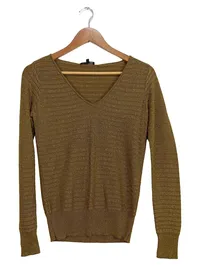 Claudia Sträter Pullover Damen Gr. 34/XS Gold Elegant Metallic V-Ausschnitt 1