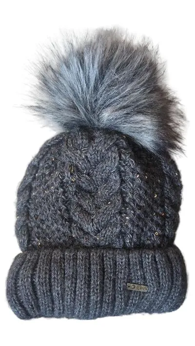 ACHTI Damen Mütze Strickmütze Wintermütze Bommelmütze Grau Casual