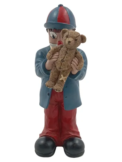 GILDE Handwerk Porzellanfigur Dekofigur Clown mit Teddybär Mehrfarbig 15cm