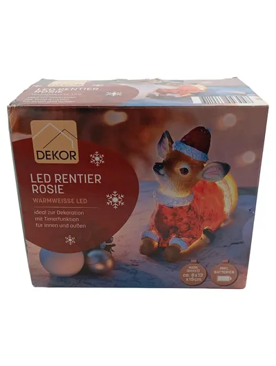 Dekor LED Rentier Rosie Dekofigur Warmweiß Timerfunktion Weihnachten