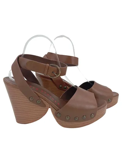 Walter Steiger Plateausandalen Damen Gr. 41 Braun Leder Holzabsatz
