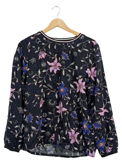 CECIL Damen Langarmshirt Star Gazer Blumenmuster Gr. S Schwarz Viskose