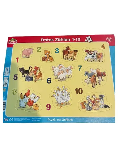 PLAYLAND Steckpuzzle Holz Zahlen 1-10 Tiere Griffe Lernspielzeug Motorik Kinder