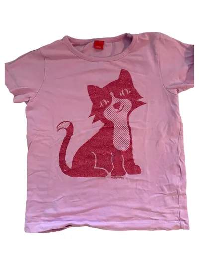 Esprit Mädchen T-Shirt Gr. 116 Rosa mit Katze Glitzer Print