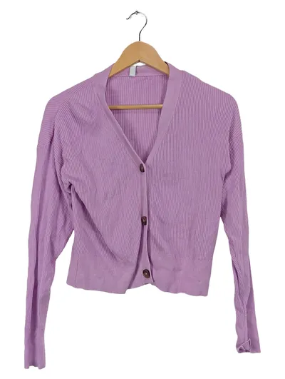 Pageone Damen Strickjacke Cardigan Rippstrick Lila Gr. XS 34