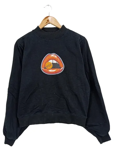 Wrangler Damen Sweatshirt Gr. S schwarz Lippen Logo Print Baumwolle
